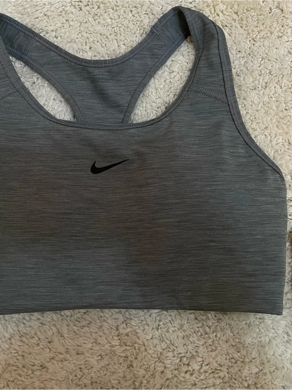 Nike Heather Gray Racerback Sports Bra with Black Swoosh